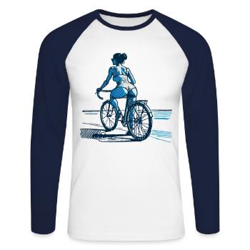 Conception esthétique du vélo de route pour - T-shirt baseball manches longues Homme - blanc/marine - Devant - Nik (191cm)