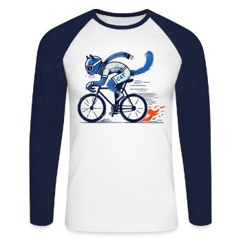 Chat de vélo pour les cyclistes sur route élégants - T-shirt baseball manches longues Homme - blanc/marine - Devant - Nik (191cm)