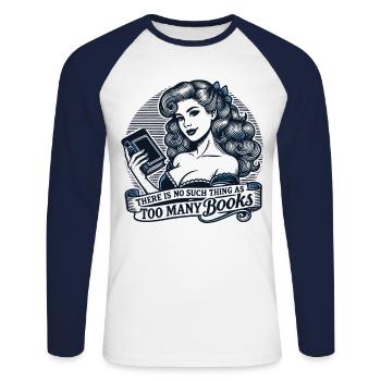 Livre rétro Conception de livre fille pour les lecteurs fréquents - T-shirt baseball manches longues Homme - blanc/marine - Devant - Nik (191cm)