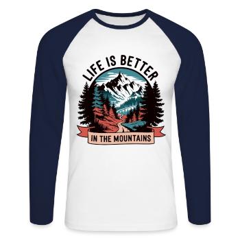 Leben ist besser in den Bergen - Unisex Baseballshirt langarm - Weiß/Navy - Vorne - Nik (191cm)