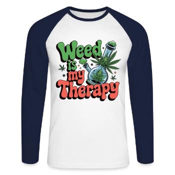 Weed is my therapy - relaxation on prescription - Unisex Long Sleeve Baseball T-Shirt - white/navy - Front - Nik (191cm)