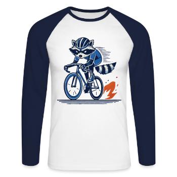 Raton laveur sur vélo de course pour les cyclistes sportifs - T-shirt baseball manches longues Homme - blanc/marine - Devant - Nik (191cm)