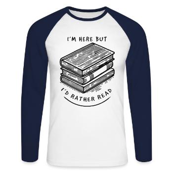 Retro Book Saying Design for Bibliophiles - Unisex Long Sleeve Baseball T-Shirt - white/navy - Front - Nik (191cm)
