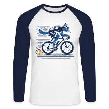 Road bike cat design for sporty cycling enthusiasts - Unisex Long Sleeve Baseball T-Shirt - white/navy - Front - Nik (191cm)