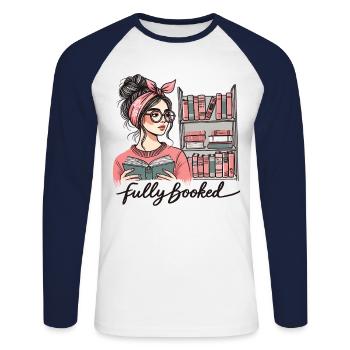 Retro Book Girl Design for Frequent Readers - Unisex Long Sleeve Baseball T-Shirt - white/navy - Front - Nik (191cm)