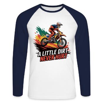 Action de motocross - Un peu de saleté ne fait jamais de mal - T-shirt baseball manches longues Homme - blanc/marine - Devant - Nik (191cm)