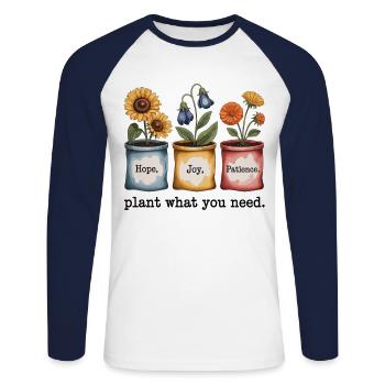 Garden Shirt - Plant What You Need - Unisex Long Sleeve Baseball T-Shirt - white/navy - Front - Nik (191cm)
