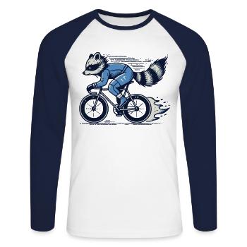Witziger Waschbär auf Rennrad für Hobbyradler - Unisex Baseballshirt langarm - Weiß/Navy - Vorne - Nik (191cm)
