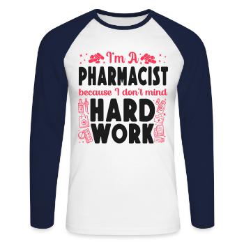 Technicien en pharmacie - T-shirt baseball manches longues Homme - blanc/marine - Devant - Nik (191cm)