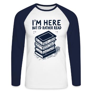 Retro Buch Design für Book Nerd und Bibliophile - Unisex Baseballshirt langarm - Weiß/Navy - Vorne - Nik (191cm)