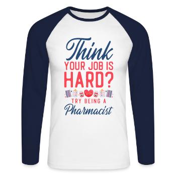 Pharmacy Tech Technician - Unisex Baseballshirt langarm - Weiß/Navy - Vorne - Nik (191cm)