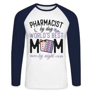 Technicien en pharmacie - T-shirt baseball manches longues Homme - blanc/marine - Devant - Nik (191cm)