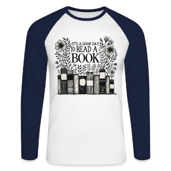 Bookworm Funny Book Saying Floral - Unisex Long Sleeve Baseball T-Shirt - white/navy - Front - Nik (191cm)