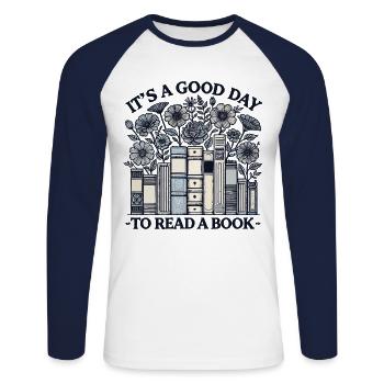 Bücherwurm Lustiger Buch Spruch Lesen Ist Therapie - Unisex Baseballshirt langarm - Weiß/Navy - Vorne - Nik (191cm)