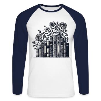 Bookworm Bookworm Book Lover in Cottagecore - Unisex Long Sleeve Baseball T-Shirt - white/navy - Front - Nik (191cm)