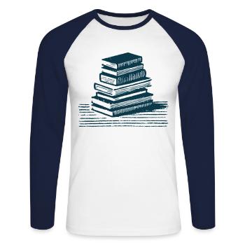 Retro Bücherwurm Leseratte Buchliebhaber - Unisex Baseballshirt langarm - Weiß/Navy - Vorne - Nik (191cm)