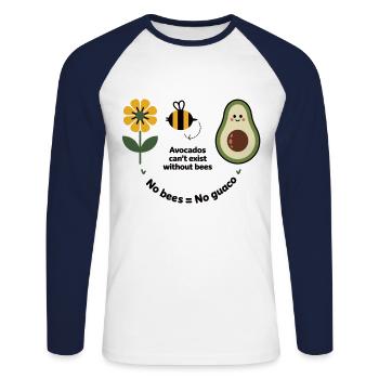 Sauver les abeilles – aimer les avocats - T-shirt baseball manches longues Homme - blanc/marine - Devant - Nik (191cm)