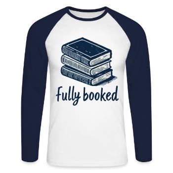 Retro Book Design with Saying for Book Fan - Unisex Long Sleeve Baseball T-Shirt - white/navy - Front - Nik (191cm)