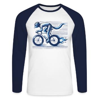 Cat on Bicycle in Retro Style for Cycling Fans - Unisex Long Sleeve Baseball T-Shirt - white/navy - Front - Nik (191cm)