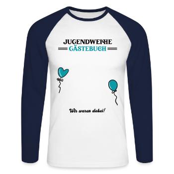 Jugendweihe Gästebuch Jugendfeier Erwachsenwerden - Unisex Baseballshirt langarm - Weiß/Navy - Vorne - Nik (191cm)