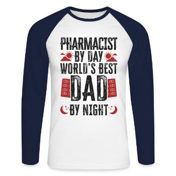 Technicien en pharmacie - T-shirt baseball manches longues Homme - blanc/marine - Devant - Nik (191cm)