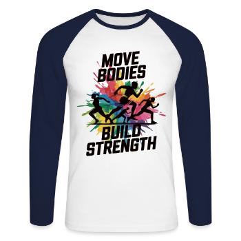 Power & Bewegung Shirt - Unisex Baseballshirt langarm - Weiß/Navy - Vorne - Nik (191cm)