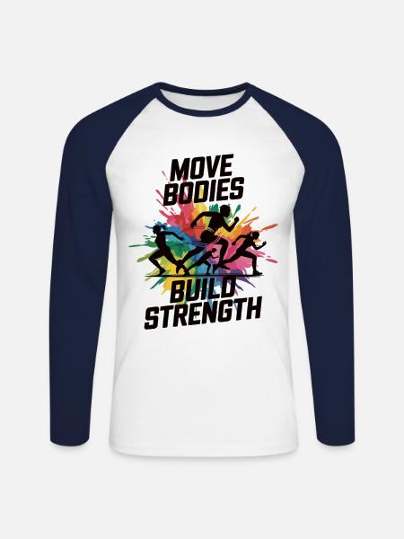 Power & Bewegung Shirt - Unisex Baseballshirt langarm - Weiß/Navy
