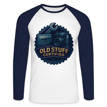Antiquing Old Stuff Certified Retro Camera - Unisex Long Sleeve Baseball T-Shirt - white/navy - Front - Nik (191cm)