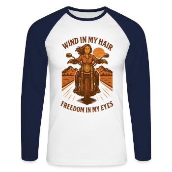 Motards Liberté Le vent dans mes cheveux - T-shirt baseball manches longues Homme - blanc/marine - Devant - Nik (191cm)