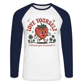 Aimez-vous - Vous êtes spécial - Chemise fraise - T-shirt baseball manches longues Homme - blanc/marine - Devant - Nik (191cm)