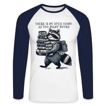Retro Raccoon Design Cute Book Lover - Unisex Long Sleeve Baseball T-Shirt - white/navy - Front - Nik (191cm)