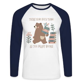Funny Book Lover Bear Cottagecore Style - Unisex Long Sleeve Baseball T-Shirt - white/navy - Front - Nik (191cm)