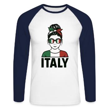 Italie Fan Design Femme – Look Italie avec Bandana - T-shirt baseball manches longues Homme - blanc/marine - Devant - Nik (191cm)