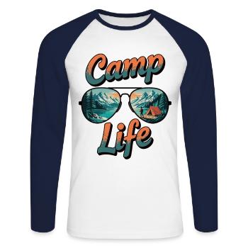Camp Life – Abenteuer pur - Unisex Baseballshirt langarm - Weiß/Navy - Vorne - Nik (191cm)