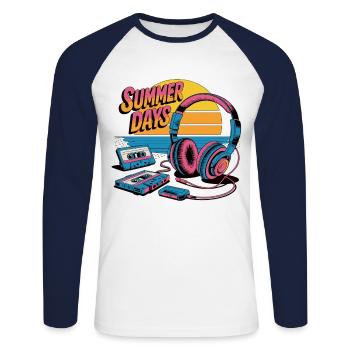 Nostalgisches Sommer-Mix-Tape - Unisex Baseballshirt langarm - Weiß/Navy - Vorne - Nik (191cm)