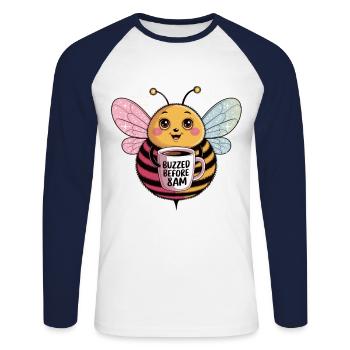 Buzzed before 8 a.m. - Tired bee needs coffee - Unisex Long Sleeve Baseball T-Shirt - white/navy - Front - Nik (191cm)