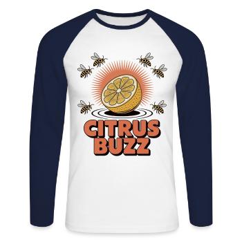 Citrus Buzz – Zitrus & Bienen - Unisex Baseballshirt langarm - Weiß/Navy - Vorne - Nik (191cm)