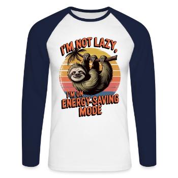 Energiesparmodus - Faultier auf Sparflamme - Unisex Baseballshirt langarm - Weiß/Navy - Vorne - Nik (191cm)