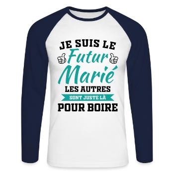 Je suis le futur marié humour cadeau futur marié - T-shirt baseball manches longues Homme - blanc/marine - Devant - Nik (191cm)