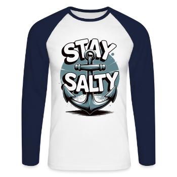 Stay Salty - Chemise Maritime Statement - T-shirt baseball manches longues Homme - blanc/marine - Devant - Nik (191cm)