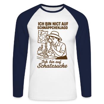 I'm not on a bargain hunt Treasure hunt - Unisex Long Sleeve Baseball T-Shirt - white/navy - Front - Nik (191cm)