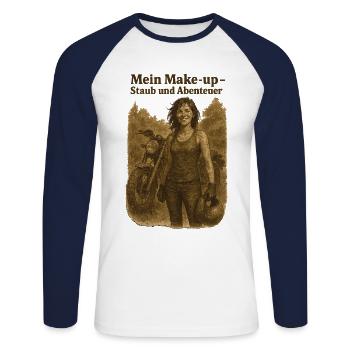 Mein Make-up Staub Und Abenteuer Bikerin - Unisex Baseballshirt langarm - Weiß/Navy - Vorne - Nik (191cm)