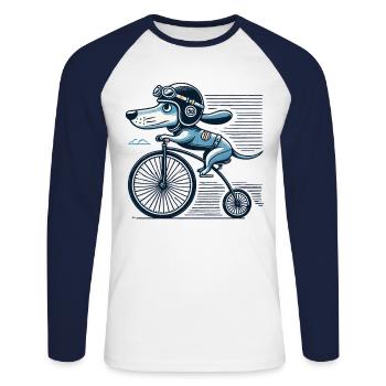 Conception de vélo pour chien amusante pour les amateurs de vélo - T-shirt baseball manches longues Homme - blanc/marine - Devant - Nik (191cm)