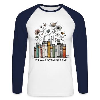 Bookworm Funny Book Saying Floral - Unisex Long Sleeve Baseball T-Shirt - white/navy - Front - Nik (191cm)
