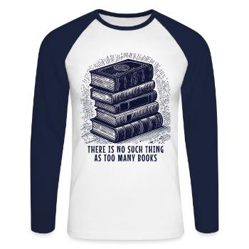 Book club motif in retro book - Unisex Long Sleeve Baseball T-Shirt - white/navy - Front - Nik (191cm)