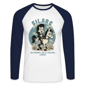 Silars: Held wider Willen auf Pferd - Unisex Baseballshirt langarm - Weiß/Navy - Vorne - Nik (191cm)