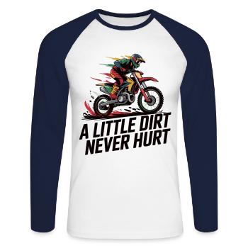Motocross – Ein bisschen Dreck schadet nie - Unisex Baseballshirt langarm - Weiß/Navy - Vorne - Nik (191cm)