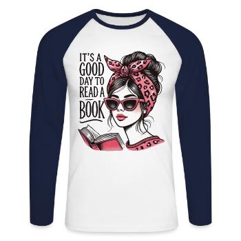 Bücherwurm Leseratte Buchliebhaber Lustiger Buch - Unisex Baseballshirt langarm - Weiß/Navy - Vorne - Nik (191cm)