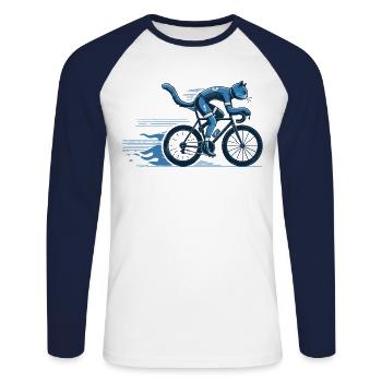 Chat de vélo de course amusant pour les cyclistes amateurs avec style - T-shirt baseball manches longues Homme - blanc/marine - Devant - Nik (191cm)