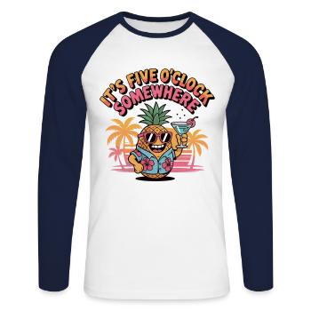 Pineapple with Cocktail - Five O'Clock Somewhere Shirt - Unisex Long Sleeve Baseball T-Shirt - white/navy - Front - Nik (191cm)